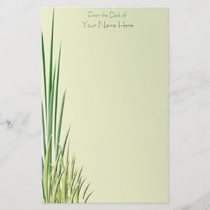 Green Yellow Ombre Stalk Grass Border Custom Name Stationery