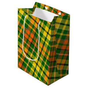 Green Yellow Orange Plaid Tartan Design Medium Gift Bag