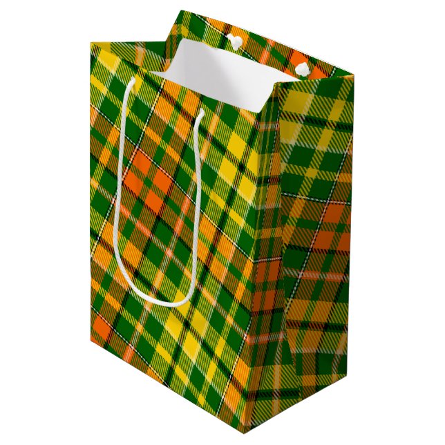 Green Yellow Orange Plaid Tartan Design  Medium Gift Bag (Front Angled)