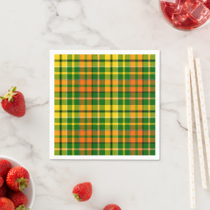 Green Yellow Orange Plaid Tartan Design Napkin