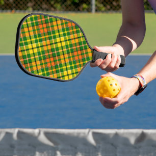 Green Yellow Orange Plaid Tartan Design  Pickleball Paddle