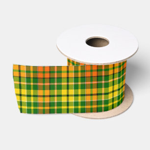Green Yellow Orange Plaid Tartan Design  Satin Ribbon