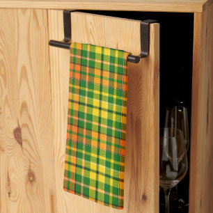 Green Yellow Orange Plaid Tartan Design  Tea Towel