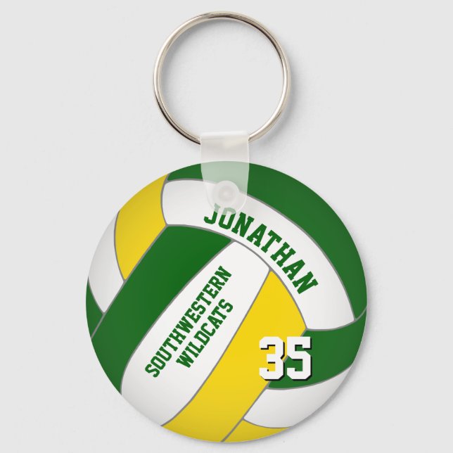green yellow personalised boys' volleyball key ring (Front)