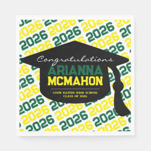 Green & Yellow Personalised Graduation Cap Paper Napkin