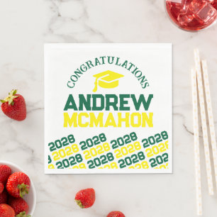 Green & Yellow Personalised Graduation Party Paper Napkin