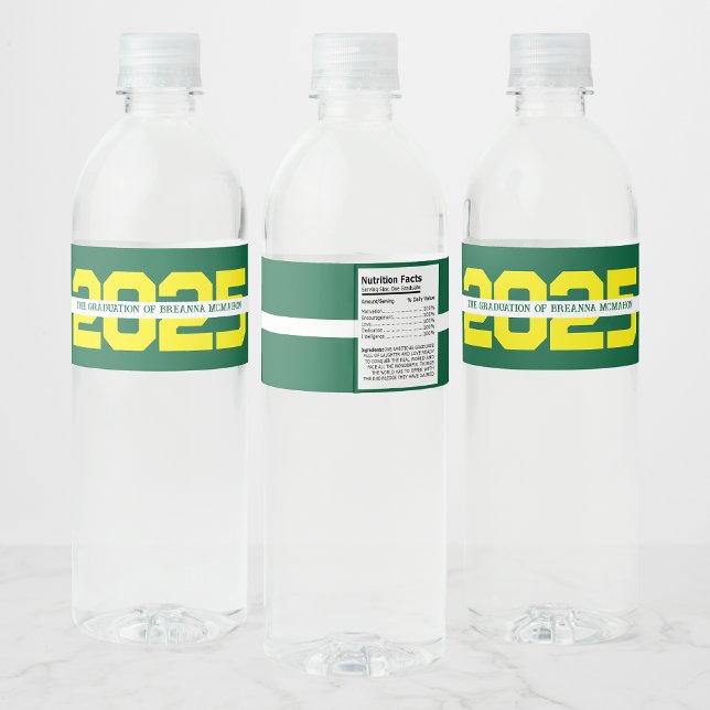 Green & Yellow Personalised Graduation Water Bottle Label (Creator Uploaded)