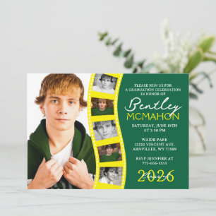 Green & Yellow Photo Filmstrip Graduation Collage Invitation