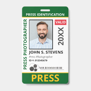 Green Yellow Photo & Logo Press ID QR Code Badge