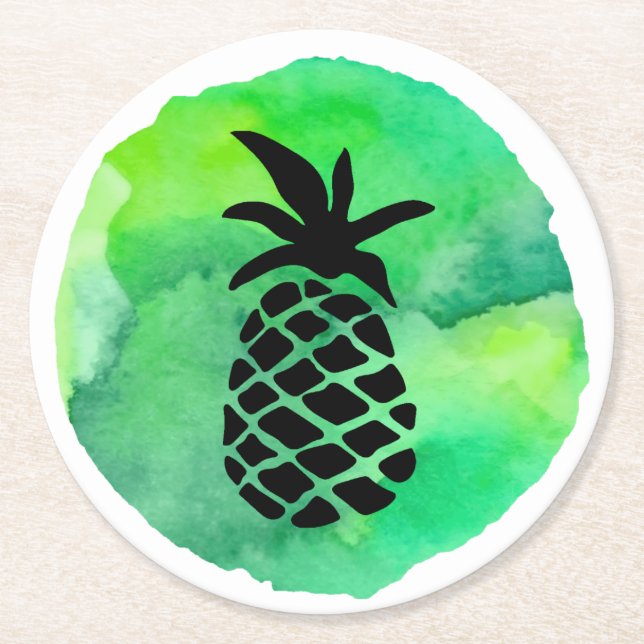 Green Yellow Pineapple Round Paper Coaster (Front)