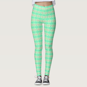 Green Yellow Pink Cross Deco Pattern Gym Fitness Leggings
