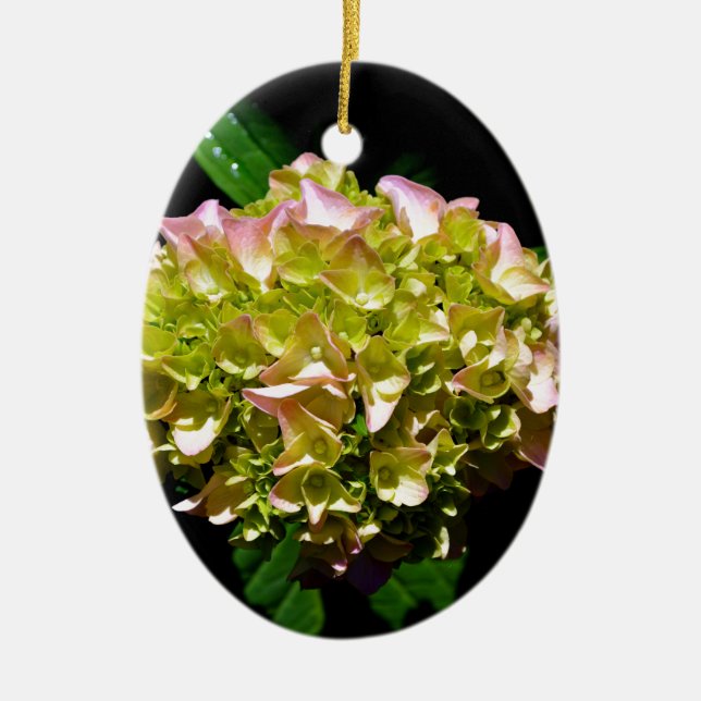 Green yellow pink Hydrangea pink yellow flower Ceramic Tree Decoration (Front)