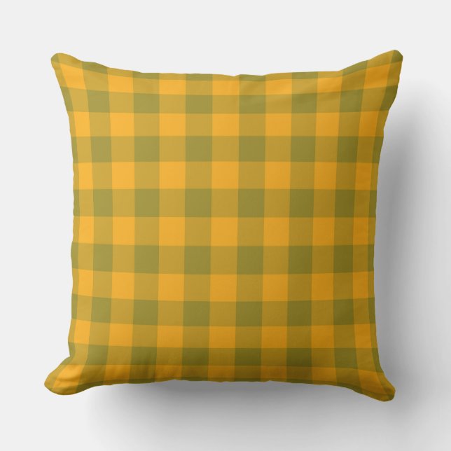 Green Yellow Plaid Chequered Pattern Cushion (Front)