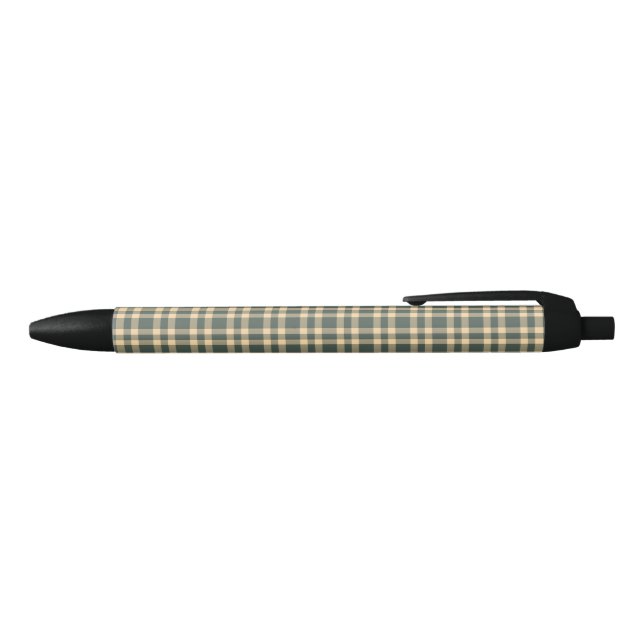 Green Yellow Plaid Pattern Black Ink Pen (Top)