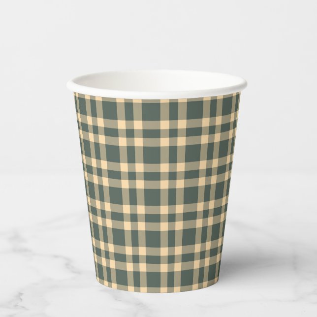 Green Yellow Plaid Pattern Paper Cups (Front)