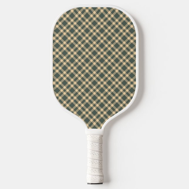 Green Yellow Plaid Pattern Pickleball Paddle (Front)
