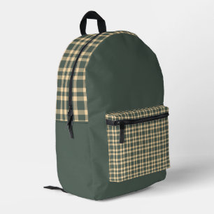 Green Yellow Plaid Pattern Printed Backpack