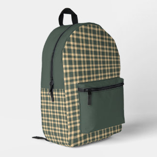 Green Yellow Plaid Pattern Printed Backpack