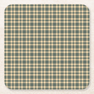 Green Yellow Plaid Pattern Square Paper Coaster