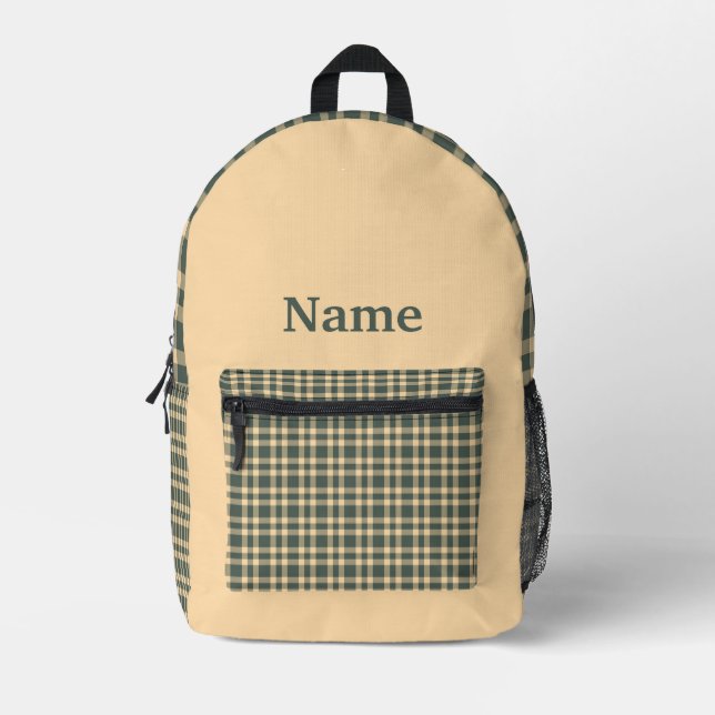 Green Yellow Plaid Personalise Pattern Printed Backpack (Front)