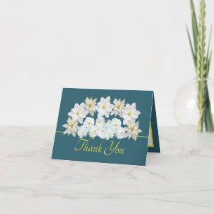 Green Yellow Pretty White Flower Bouquet Thank You Card