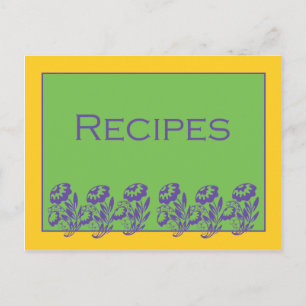 Green Yellow Purple Floral Recipe Card