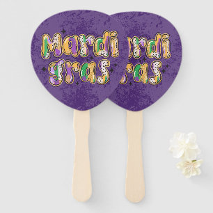 Green Yellow Purple Mardi Gras Hand Fan