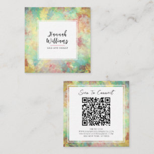 Green & Yellow Qr Code Colourful Abstract Pattern Square Business Card
