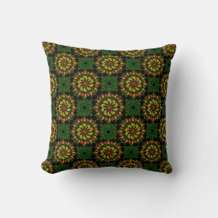 Green Yellow Red Paisley Pattern Throw Pillow