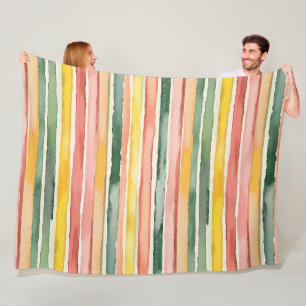 Green Yellow Red Pink Stripes Fleece Blanket
