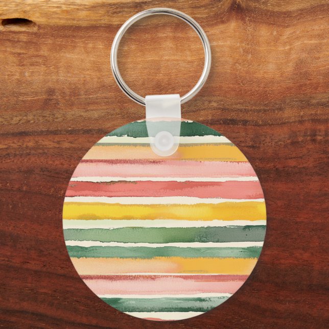 Green Yellow Red Pink Stripes Key Ring (Front)