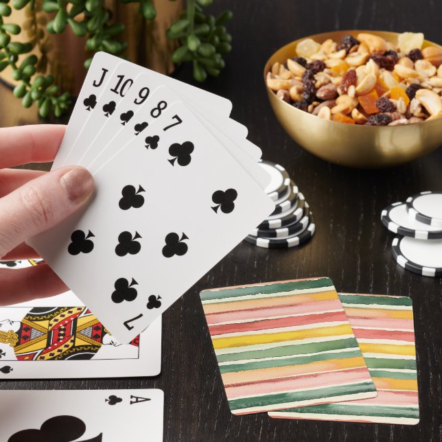 Green Yellow Red Pink Stripes Playing Cards (In Situ)