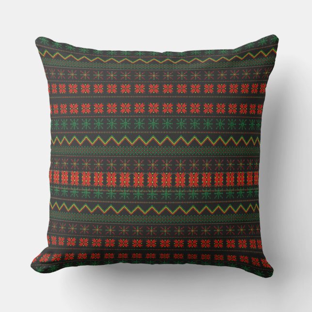 Green-Yellow-Red Pixel knit Pattern Cushion (Front)