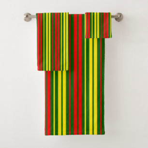 Green Yellow Red Vertical Stripes Design   Bath Towel Set