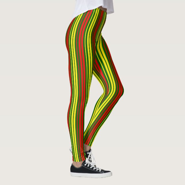 Green Yellow Red Vertical Stripes Design   Leggings (Right)