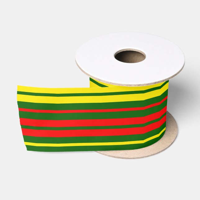 Green Yellow Red Vertical Stripes Design   Satin Ribbon (Spool)