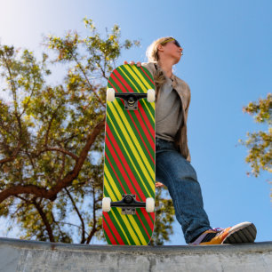 Green Yellow Red Vertical Stripes Design Skateboard