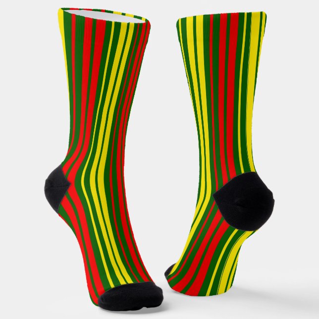 Green Yellow Red Vertical Stripes Design   Socks (Angled)