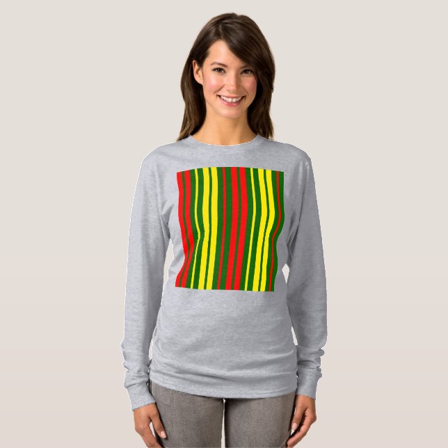 Green Yellow Red Vertical Stripes Design   T-Shirt (Front Full)