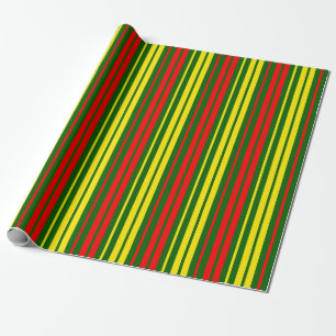 Green Yellow Red Vertical Stripes Design Wrapping Paper