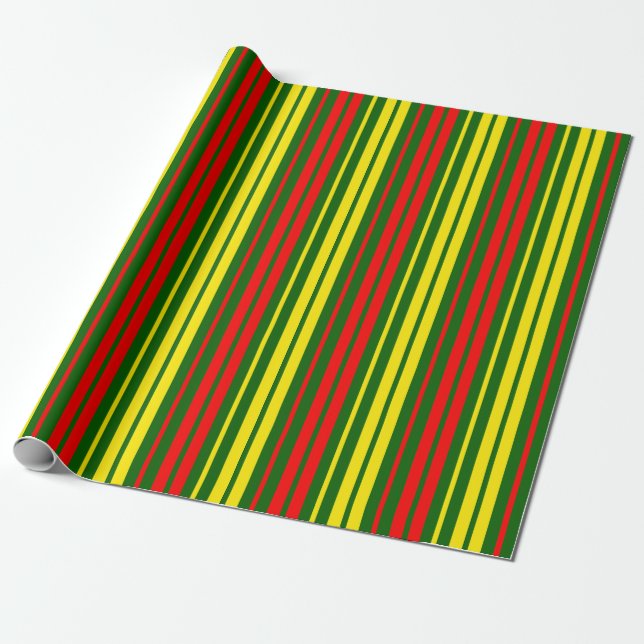 Green Yellow Red Vertical Stripes Design   Wrapping Paper (Unrolled)