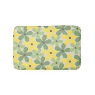 Green Yellow Retro Y2K 70s Flower Pattern Bath Mat