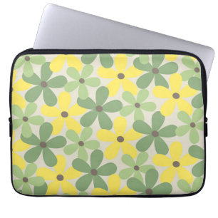 Green Yellow Retro Y2K 70s Flower Pattern Laptop Sleeve