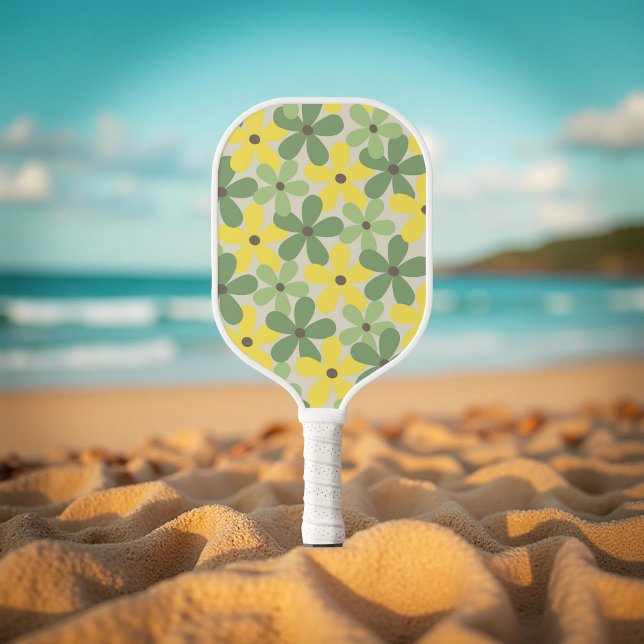 Green Yellow Retro Y2K 70s Flower Pattern Pickleball Paddle (Creator Uploaded)
