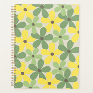 Green Yellow Retro Y2K 70s Flower Pattern Planner