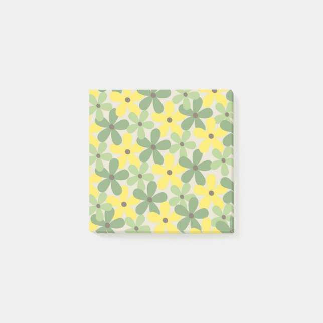 Green Yellow Retro Y2K 70s Flower Pattern Post-it Notes (Front)