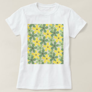 Green Yellow Retro Y2K 70s Flower Pattern T-Shirt