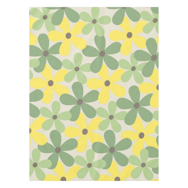 Green Yellow Retro Y2K 70s Flower Pattern Tablecloth (Front)