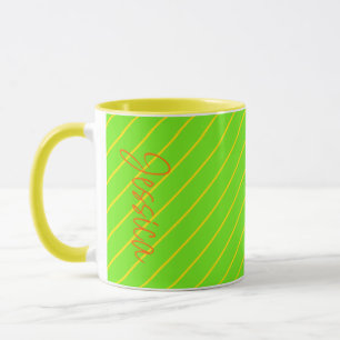Green Yellow Stripes Girly Modern Minimalist Name Mug