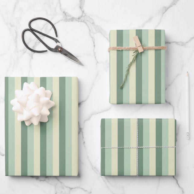 Green & Yellow Stripes Wrapping Paper Sheet (Front)